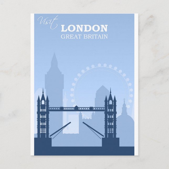London England Blue Vintage Travel Postcard (Front)