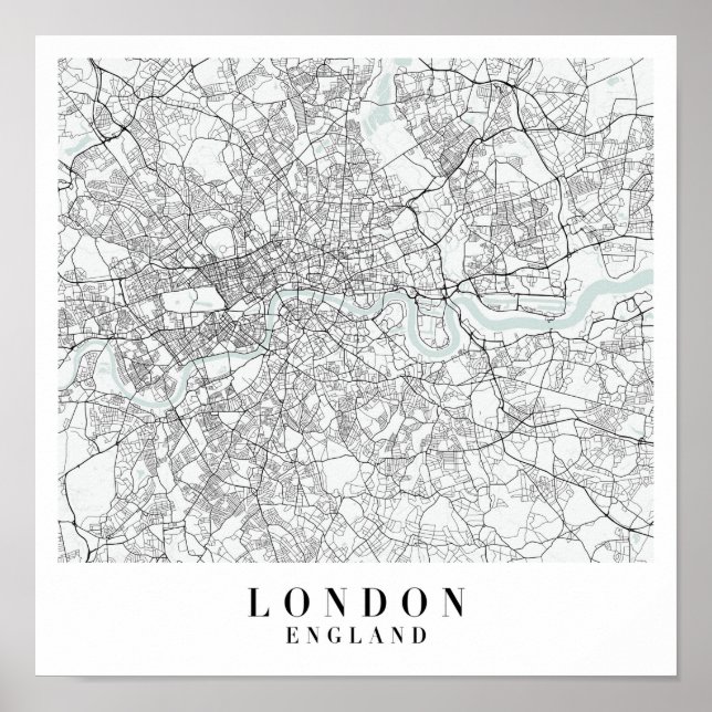 London England Blue Water Street Map Poster (Front)
