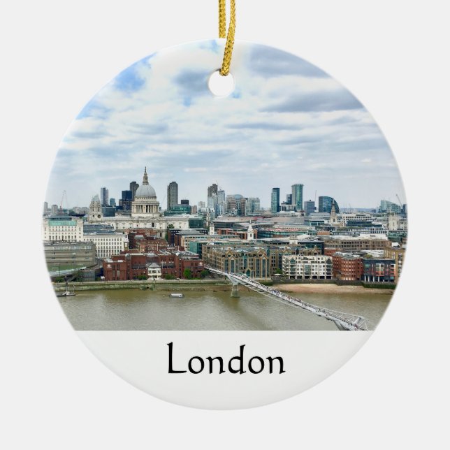 London England Britain Thames River City Skyline Ceramic Tree Decoration (Front)