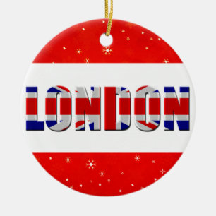 London England British Flag Red Snowflake Ceramic Tree Decoration