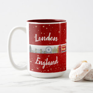 London England British Landmarks Red Two-Tone Coffee Mug