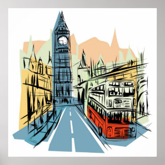London England city scape artistic poster