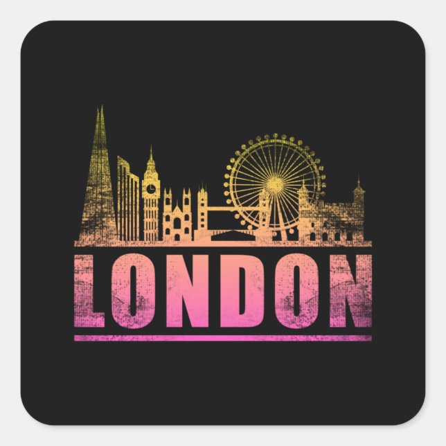 London England City Skyline Cityscape Funny Gift Square Sticker (Front)