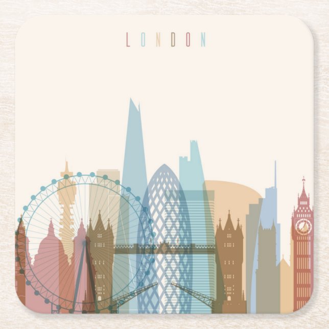 London, England | City Skyline Square Paper Coaster (Front)