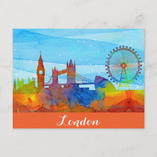 London England City Skyline Watercolor Postcard