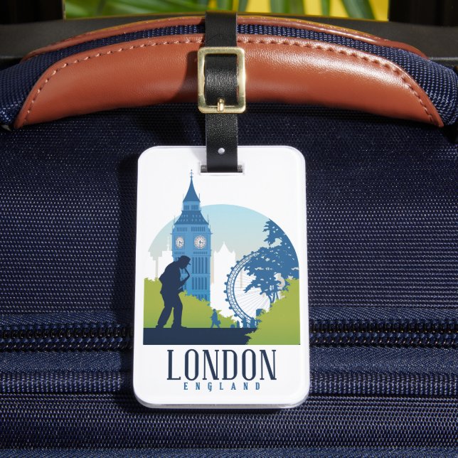 London England Cityscape Vintage Travel Luggage Tag (Front Insitu 2)