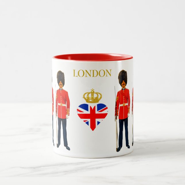 London, England Crown Heart & Beefeaters Two-Tone Coffee Mug (Center)