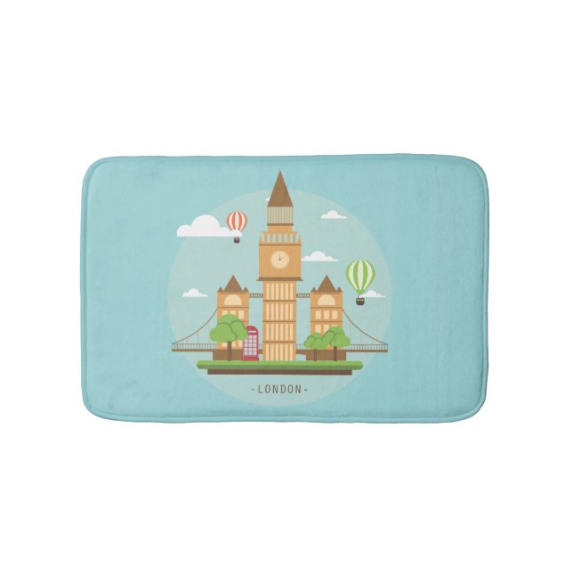 London England Landmarks Bath Mat Aqua (Front)