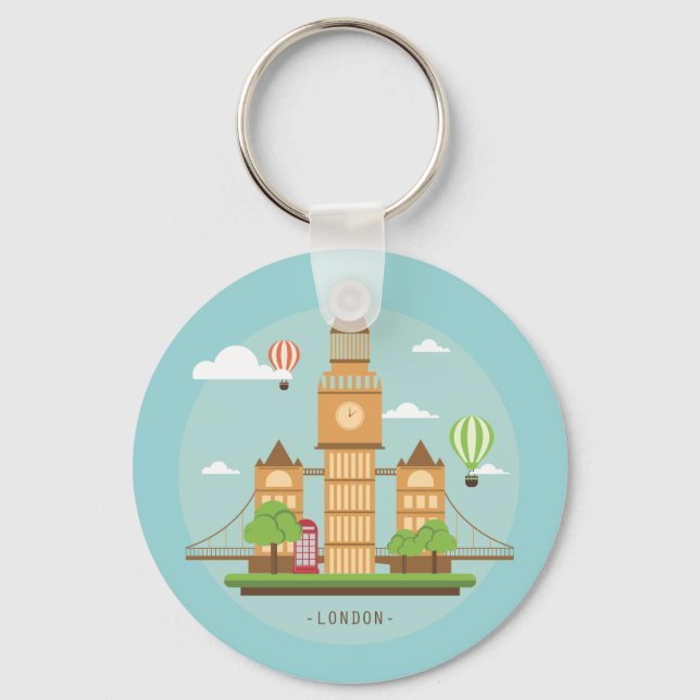 London England Landmarks Stickers Key Ring (Front)