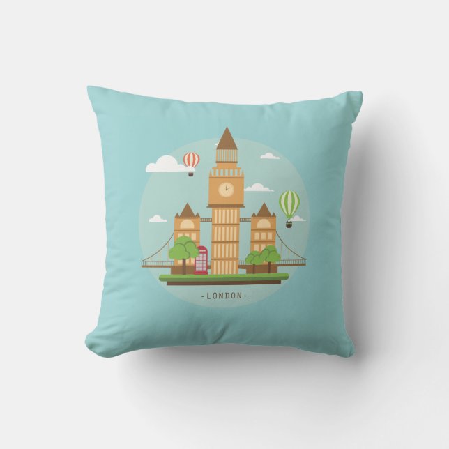 London England Landmarks Throw Pillow (Front)