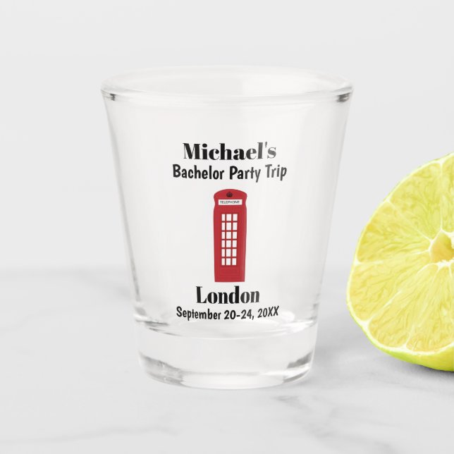 London England Phone Booth Bachelor Party Favour Shot Glass (Front)