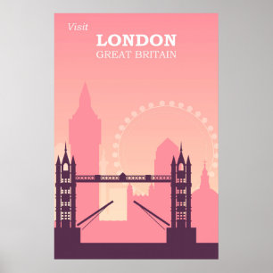 London England Pink Vintage Travel Poster