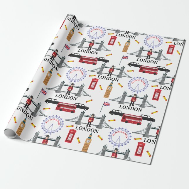 London England Queens Guard English Pattern Wrappi Wrapping Paper (Unrolled)