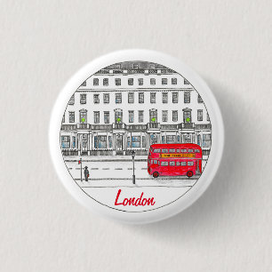 London England Red Bus Travel Illustration 3 Cm Round Badge
