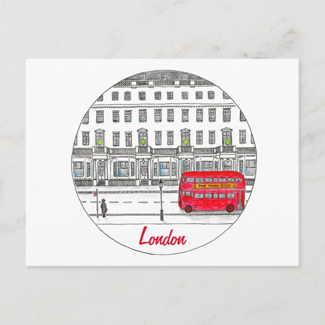 London England Red Bus Travel Illustration Postcard (Front)