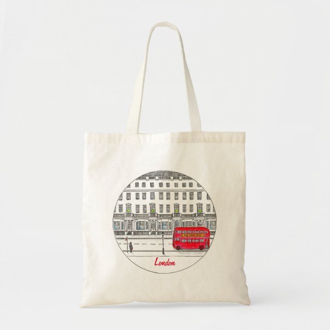 London England Red Bus Travel Illustration Tote Bag (Front)