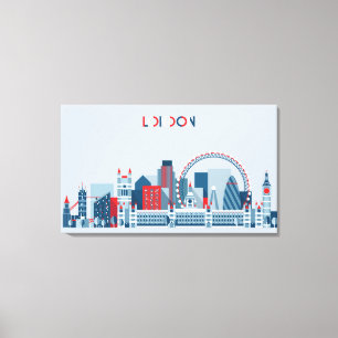 London, England   Red, White and Blue Skyline Canvas Print