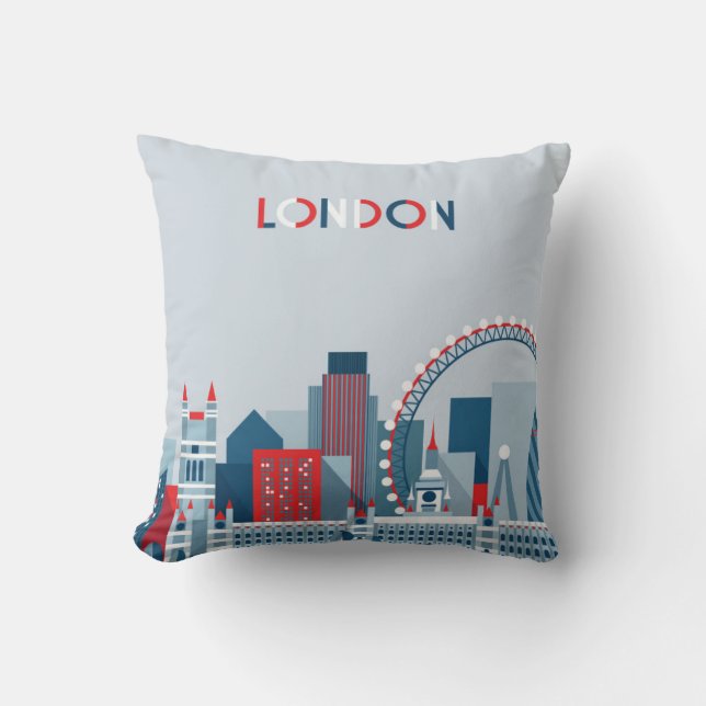 London, England | Red, White and Blue Skyline Cushion (Front)