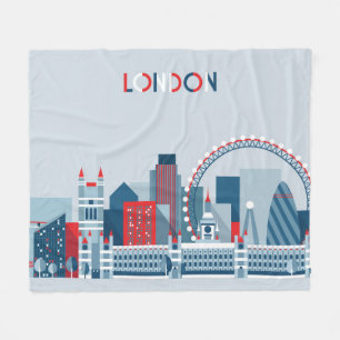 London, England   Red, White and Blue Skyline Fleece Blanket