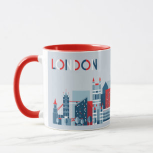 London, England Red, White and Blue Skyline Mug