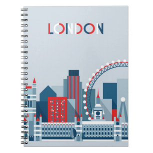 London, England Red, White and Blue Skyline Notebook