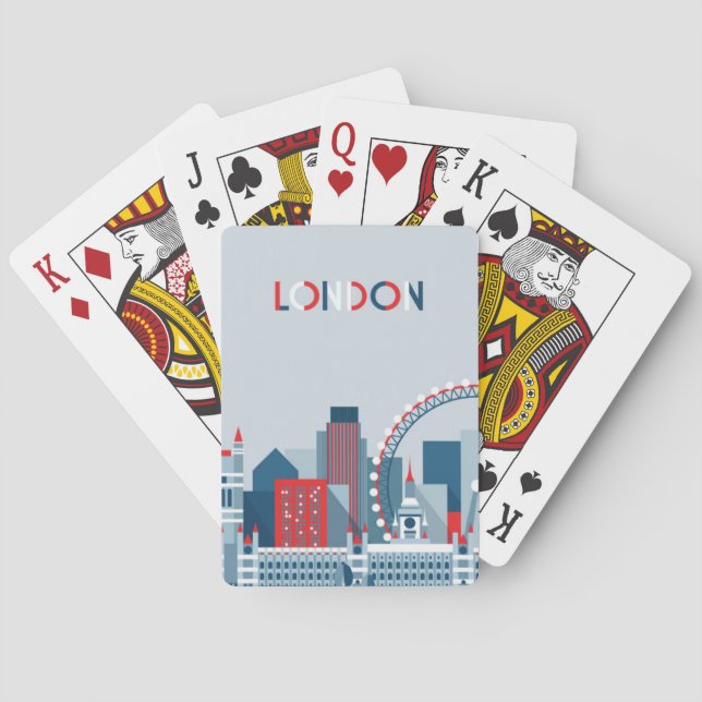 London, England | Red, White and Blue Skyline Playing Cards (Back)