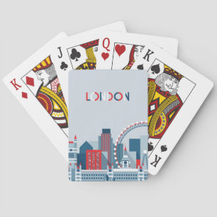 London, England Red, White and Blue Skyline Playing Cards