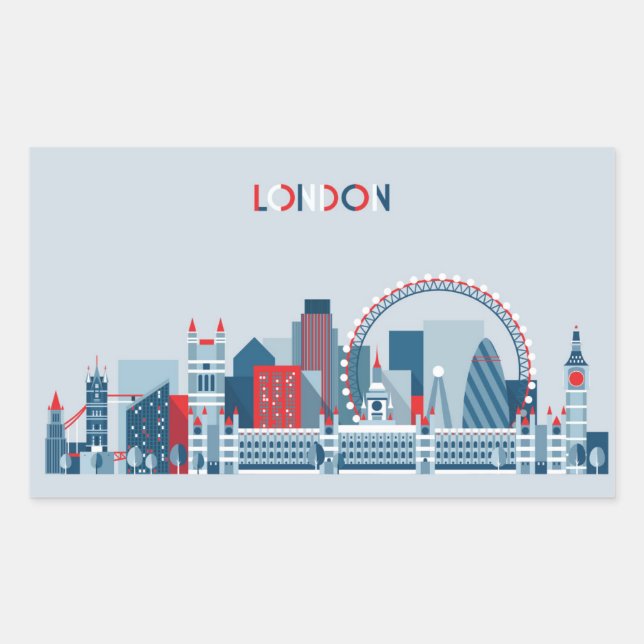 London, England | Red, White and Blue Skyline Rectangular Sticker (Front)