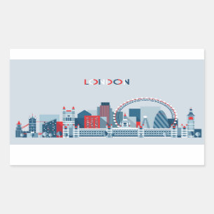 London, England   Red, White and Blue Skyline Rectangular Sticker