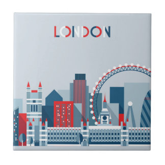 London, England | Red, White and Blue Skyline Tile