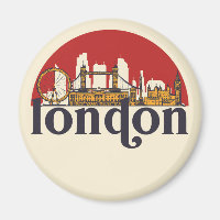 London England Retro City Skyline Cityscape Art