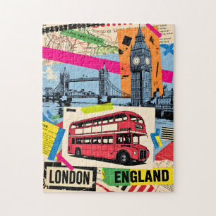 London England Retro Pop Art Vintage Bus Travel Jigsaw Puzzle