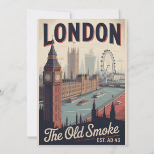 London England Retro Skyline Cityscape Travel Holiday Card