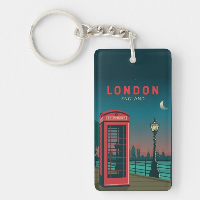 London England Retro Travel Art Vintage Key Ring (Front)