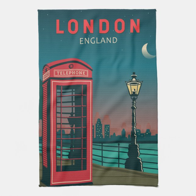 London England Retro Travel Art Vintage Tea Towel (Vertical)