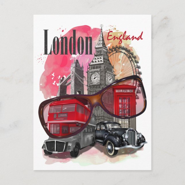 London England Retro Travel Art Vintage welcome Postcard (Front)