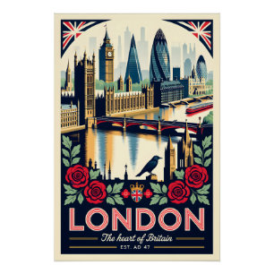London England Retro Travel Poster Art