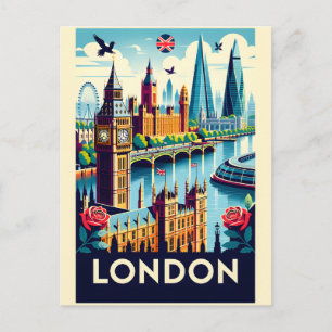 London England Retro Travel Poster Art Postcard