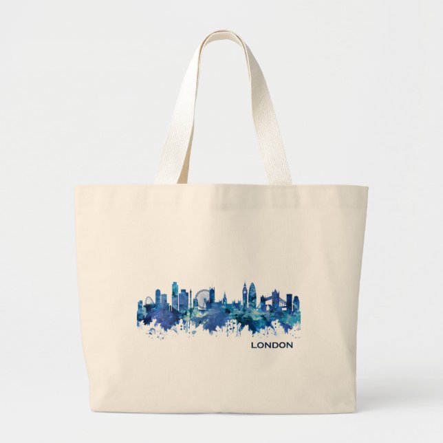 London England Skyline Blue Large Tote Bag (Front)