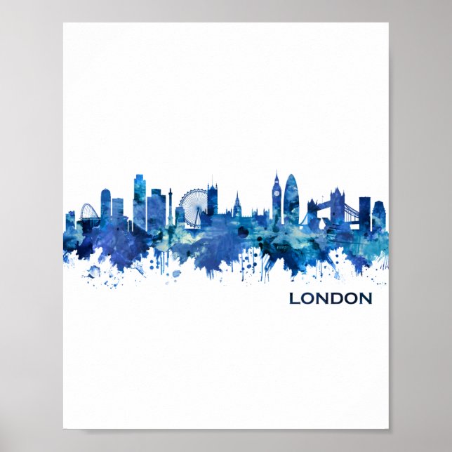 London England Skyline Blue Poster (Front)