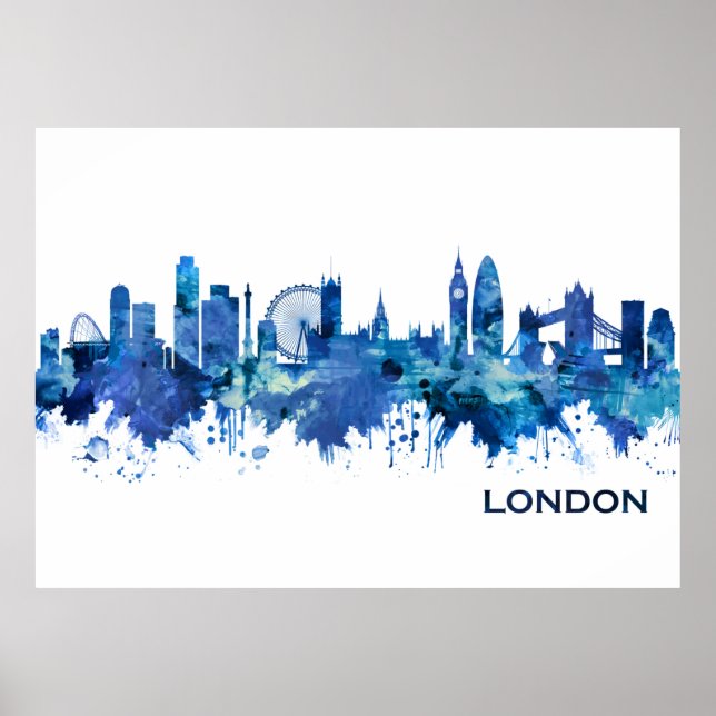 London England Skyline Blue Poster (Front)