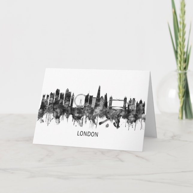 London England Skyline BW Holiday Card (Front)