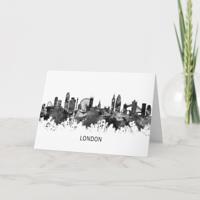 London England Skyline BW Holiday Card (Front)