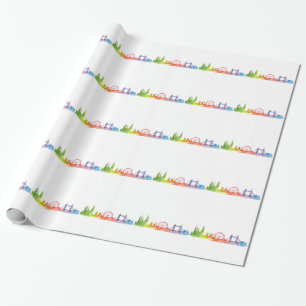 London England Skyline Colourful Pattern Modern  W Wrapping Paper