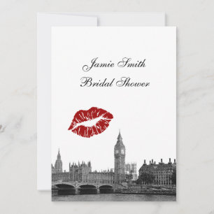 London England Skyline Kiss #1 BW V Bridal Shower Invitation