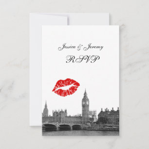 London England Skyline Kiss BW RSVP #2 Card