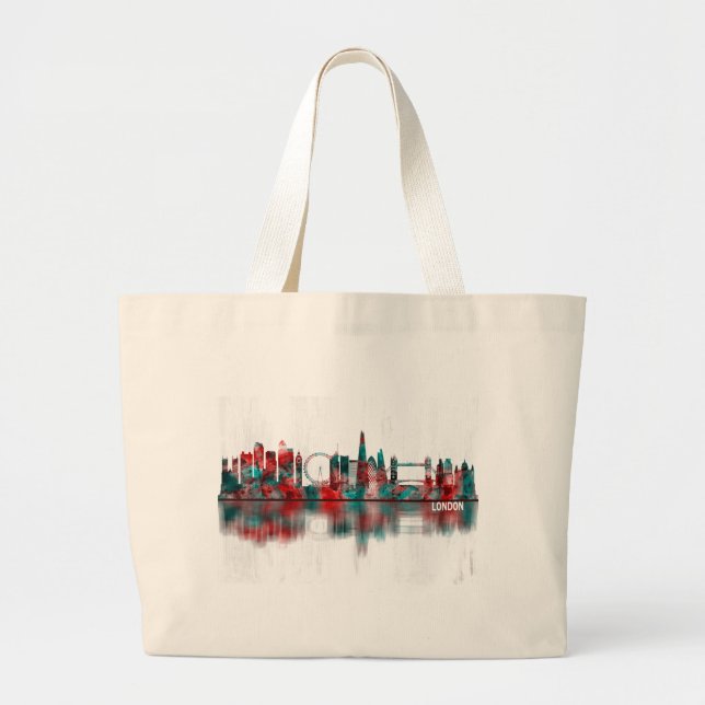 London England Skyline Large Tote Bag (Front)