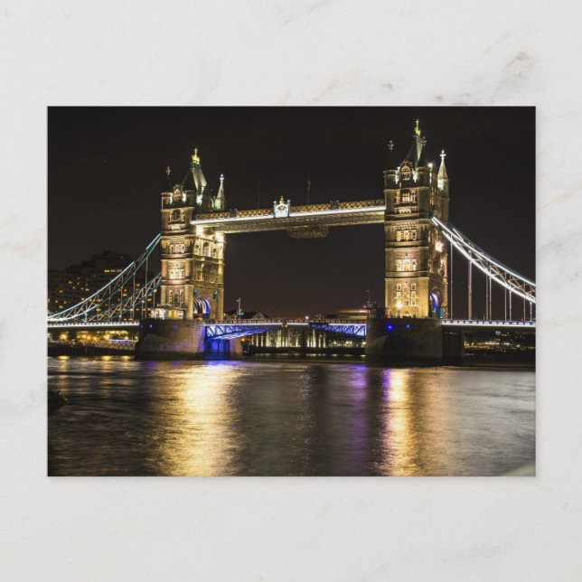 London England Skyline Night Postcard Bridge (Front)