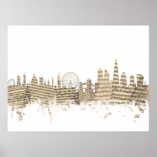 London England Skyline Sheet Music Cityscape Poster