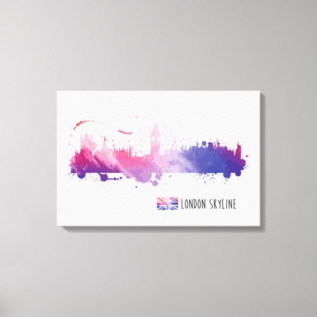 London England Skyline Splash Canvas Print (Front)